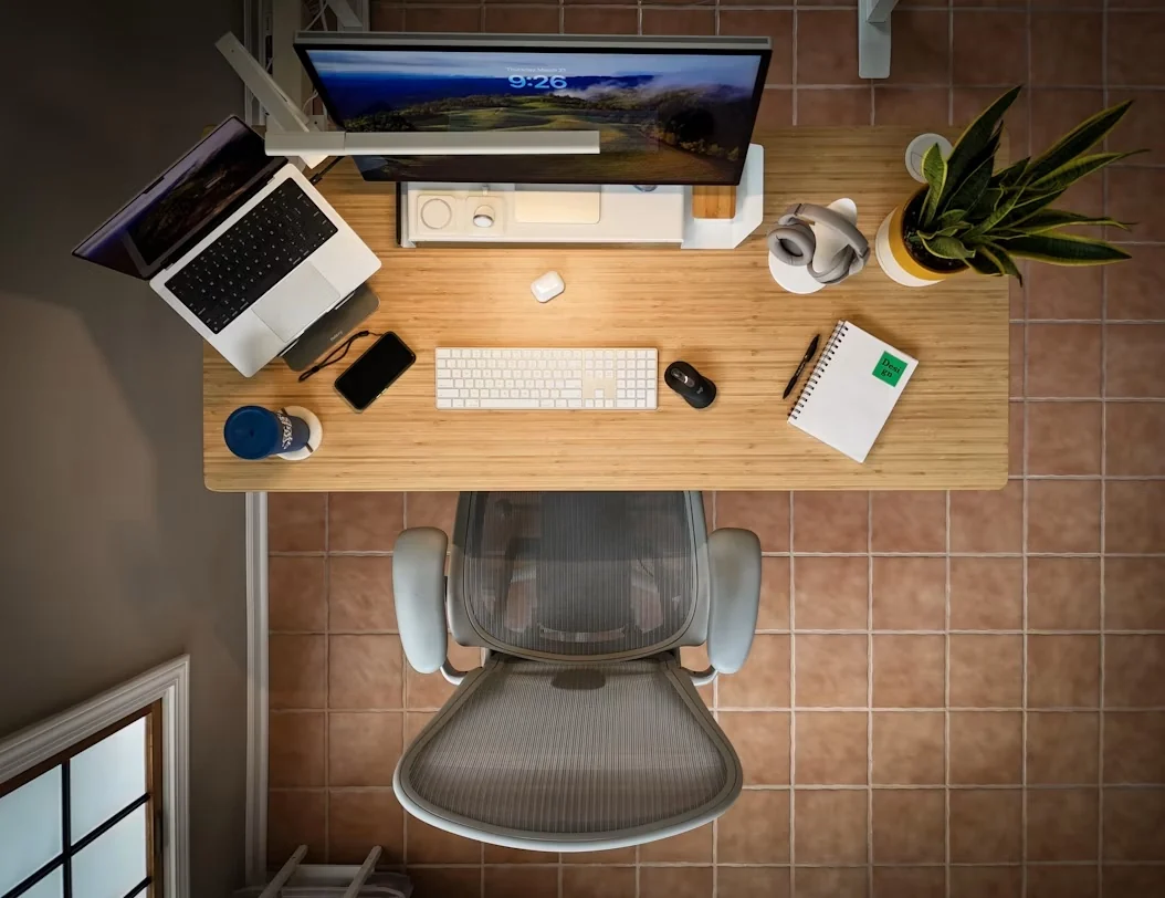 Desk and computer workspace