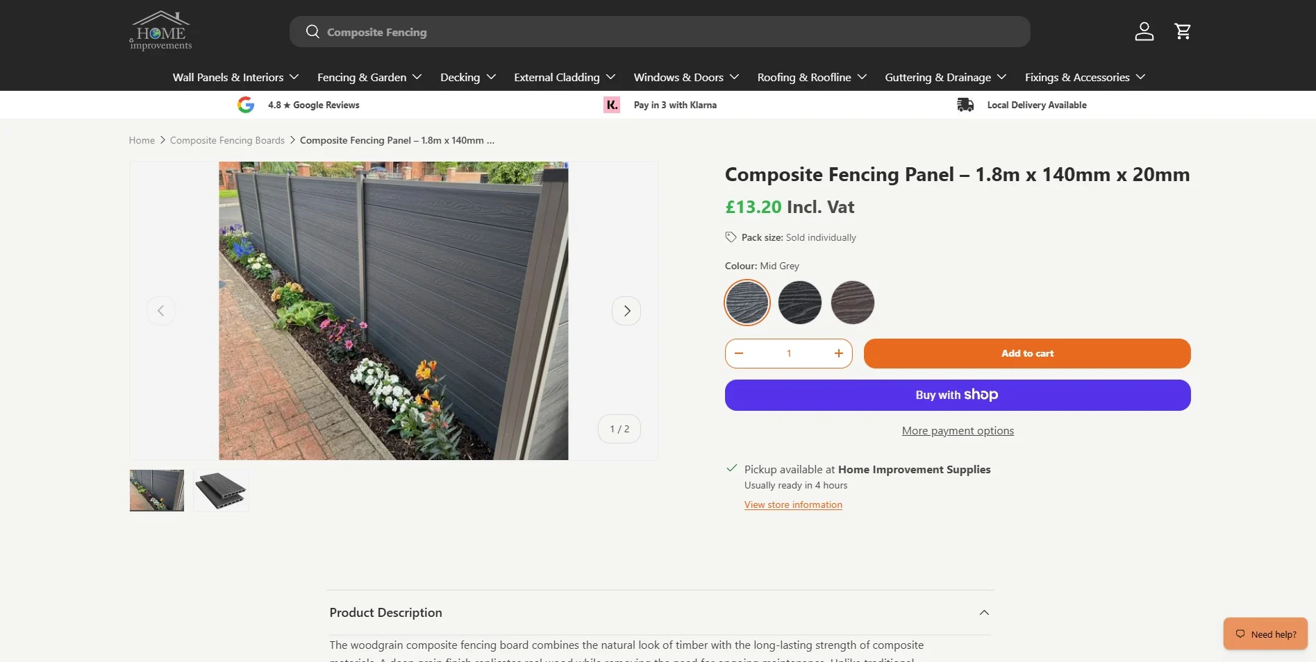 New product page with installed photography, colour swatches and clearer buying information